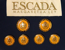 ESCADA Replacement Buttons 6 Golden Metal Yellow Enamel signature Good Used Cond picture