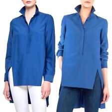 AKRIS Tunic Shirt High Low Blouse Cotton Poplin Long Sleeve Top Cape Blue 4 picture