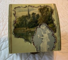 Antique Celluloid Vanity Or Hanky Box, Lady, Trees, Boat, Castle, Inside As Is picture