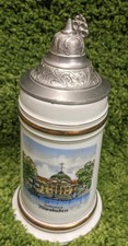 Vintage Kurhaus Wiesbaden Germany Porcelain Beer Stein Pewter Lid Lithophane 9