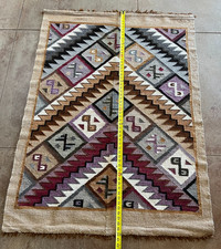 Vintage Southwestern Geometric Wool Rug/Tapestry Navajo/Zapotec Style 60x45 picture