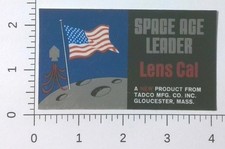 Vintage Space Age Leader Lens Cal Tadco Moon Rocket US Flag Sticker Decal picture
