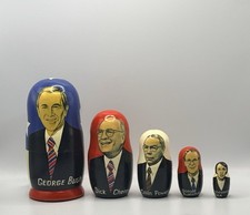 RARE VTG USA George W Bush Cabinet Russian Nesting Dolls 5pc Cheney Powell Rice picture