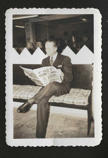 Vintage 1945 WWII Homefront Photo Man Reading Newspaper 1st & 3rd Armies Rhine picture