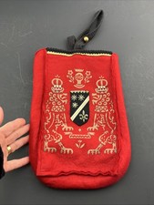 Heraldic Felt Pouch Wall Hanging Bag Gold Foil Crest Red  12”x 8