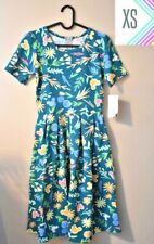 LuLaRoe Disney Amelia Dress Pockets XS Teal Green Mickey Mouse Roses Floral picture