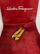 Salvatore Ferragamo Gold Brooch High Heels Pin Genuine Leather Used picture