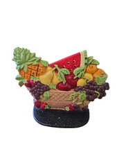 Vintage Hand Painted Fruits In Basket Bowl Cast Iron Doorstop 8.25