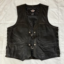 2007 Harley Davidson Black Genuine Leather Lace Up Biker Vest XL picture