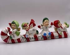 Vintage Geo Lefton Christmas Candy Cane Angels Sleigh Figurine 1950’s As Is picture