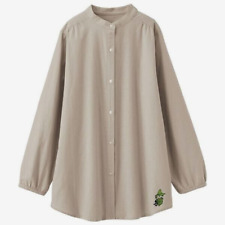 Moomin Shirt Women's Cotton Linen Long Sleeve Button Down Snufkin Taupe XL picture