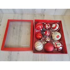 Crate Barrel glitter red striped glass ball ornament set xmas picture
