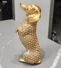 Luxury Gold Beaded Dachshund Standing Sparkling Resin Dog Statue Cute Pet Gift picture