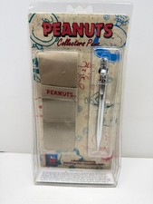 Vintage Peanuts Snoopy Solid Brass Chrome Twist Pen & Fabric Pouch Stylus Sealed picture