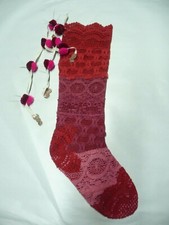 Free People Anthropologie Christmas Stocking Red Pink Crochet FP  picture