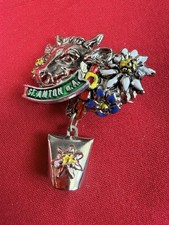 Vtg JOWA Austria St Anton Alpine Cow Edelweiss Enamel Brooch Pin Cowbell picture