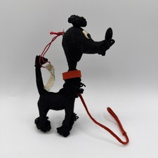 Vtg 1950s 1960s Black Felt Poodle Rearview Mirror Charm Bag Mascot Italy Wool picture