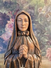 Antique 18.5” Hand Carved Wood Mother Cabrini Saint Statue Catholic Folk Art picture