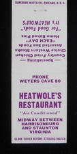 1960s Heatwole's Restaurant Country Fried Chicken Pies Phone 80 Weyers Cave VA picture