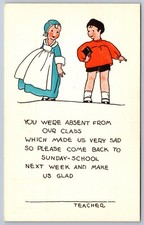 Sunday School Absentee Greeting Postcard Children Comic Art c.1920 D.C.C. Co. picture