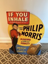 Vintage 1940s Philip Morris Cigarette Cardboard Sign Die Cut Standee Bellhop picture