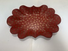 Antique 19th Century French Chinoiserie Red Scalloped Papier Mache Tray Bowl picture