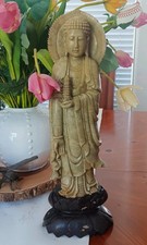 VTG 1940-50s Hand Carved Stone Buddha Sculpture Statue Japan 16.25