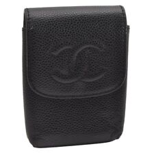 Authentic CHANEL Caviar Skin Cigarette Case Pouch Purse CC Logo Black 3083J picture