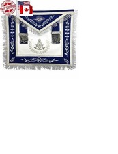 Masonic Past Master Apron Navy Blue Silver Embroidered Fringe Freemason Regalia picture