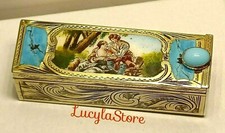 Vintage Italy Lipstick Coppini 800 Fine Silver Enamel Turquoise Cabochon Mirror picture
