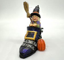 Rare Pam Schifferl Signed Witch Driving Purple Shoe Halloween Greetings Figurine picture