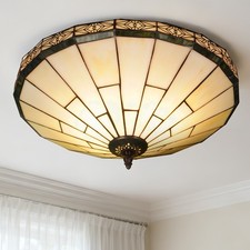 16'' Retro Glass Lamp, Three Light Illumination, Iron Polygon Semi Ceiling Light picture