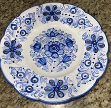 Vintage Modra LG  Blue & White Pierced Floral Round Ceramic Decorative Plate  picture
