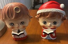 Vintage 1950's Lipper & Mann Japan Ceramic Big Head Christmas Caroler Figurines picture
