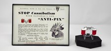 Vtg. Pair of National Band & Tag Co. Red Chicken Glasses Anti Pix W/ Framed Ad picture