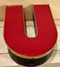 Vintage Reclaimed Industrial Channel Letter U Red With Gold Trim Urban Decor picture