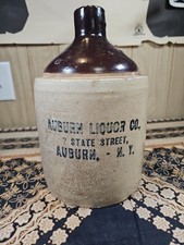 RARE PRE PRO Antique Stoneware Jug AUBURN LIQUOR CO. 7 STATE STREET AUBURN, N.Y. picture