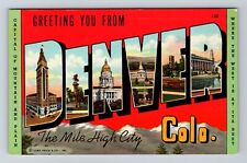 Denver CO-Colorado LARGE LETTER Greetings Points Of Interest Vintage Postcard picture