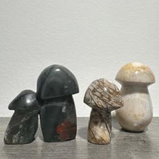 Three Piece Mixed Material Crystal Mushroom Carvings 375 Total Grams picture