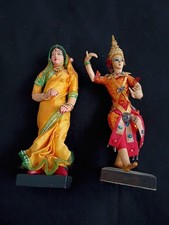 2 VINTAGE THAI HAND MADE / PAINTED FIGURE DANCERS  MADE IN THAILAND picture