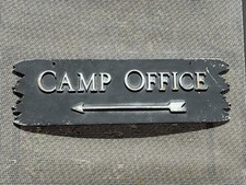 Unique Vintage Cast Aluminum “CAMP OFFICE” Arrow Directional Sign—Camps—Cabins picture