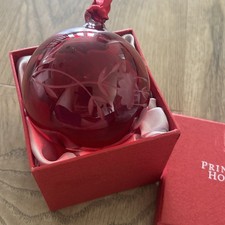 Princess House Red Etched Glass Christmas Ornament #6231 Handblown and Handcut picture