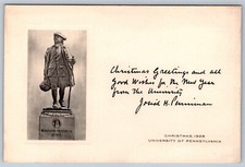 1928 CHRISTMAS CARD JOSIAH HARMAR PENNIMAN UNIVERSITY PENNSYLVANIA W/FRANKLIN picture