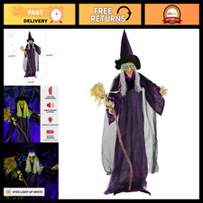 Life-Size Scary Talking Witch Animatronic with Broomstick - Touch Activated Hall picture