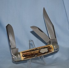 RARE VINTAGE 1ST GENERATION BULLDOG STAG LARGE EQUAL END STOCKMAN KNIFE BKC#362G picture