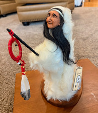 Vintage Mary Masters Signed Native American Clay Doll Figurine Dream Catcher 11” picture