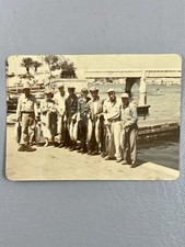 Vintage Sport Fishing Photo Tuna Catch Marina Dock TriColor Snapshot 1950s picture