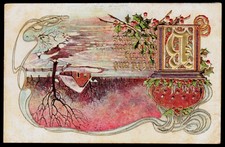 1911 Battle Creek Michigan Art Nouveau Gilded Embossed Christmas Postcard picture
