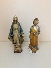 Vintage 1950s 8-9” Virgin Mary + Joseph the Worker Chalkware Statues Catholic picture