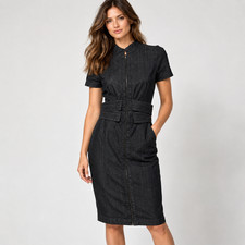 Narciso Rodriguez Dress IT 44 US 8 Black Cotton Zip Front Sheath Pockets Italy picture